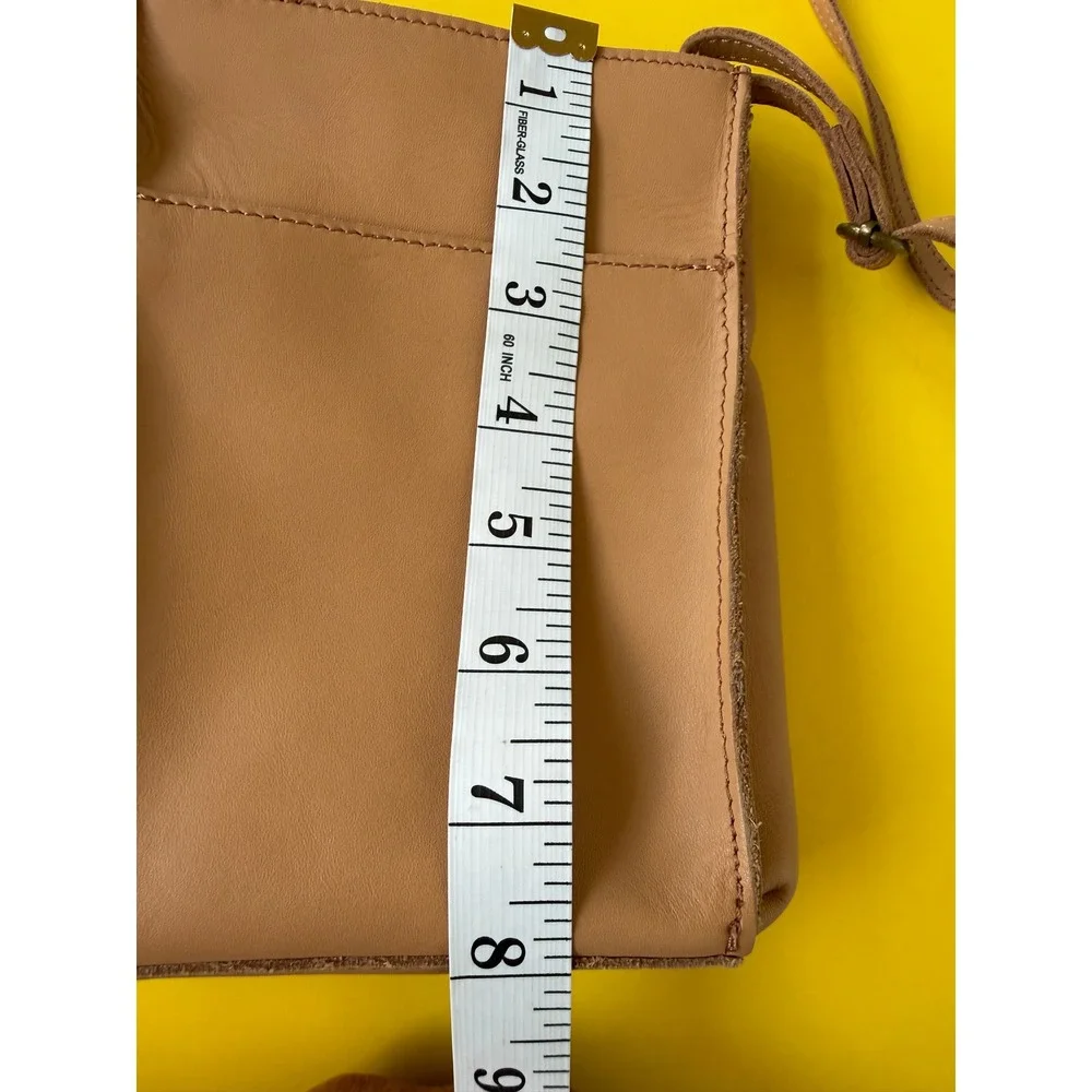 The Sak Tan Leather Whipstitch Crossbody Phone Bag Adjustable Strap Small